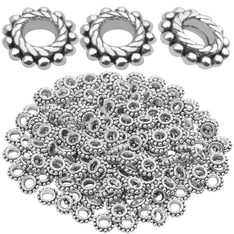 BronaGrand 100pcs 8mm Antique Silver Spacer Beads Tibetan Alloy Bead Spacers for DIY Necklace Bracelets Crafting,Gear-Shaped - Image 1